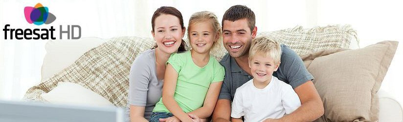 A Family Watching Freesat Satellite Television.